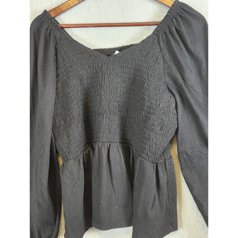 Old Navy Women's XL Smocked Babydoll Top Swing Blouse Black Goth Boho Fairycore